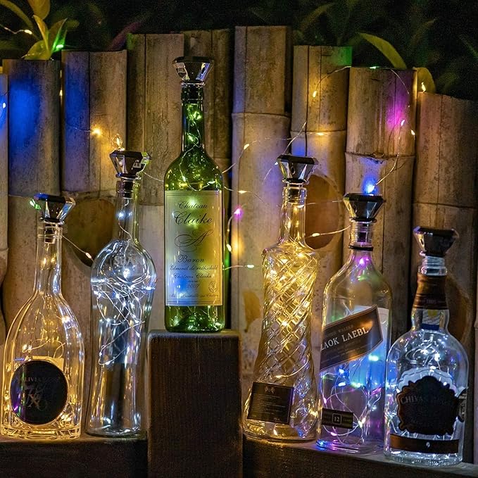 Solar Wine Bottle String Lights, 12 Pack, Diamond Shape, 3 Colors