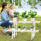 2 Tier Metal Plant Stand Outdoor Indoor, Separated Tiered Outdoor Folding Plant Shelf, Ladder Plant Stands Display Rack for Garden Window, 8.3/15.4'' Tall (White)