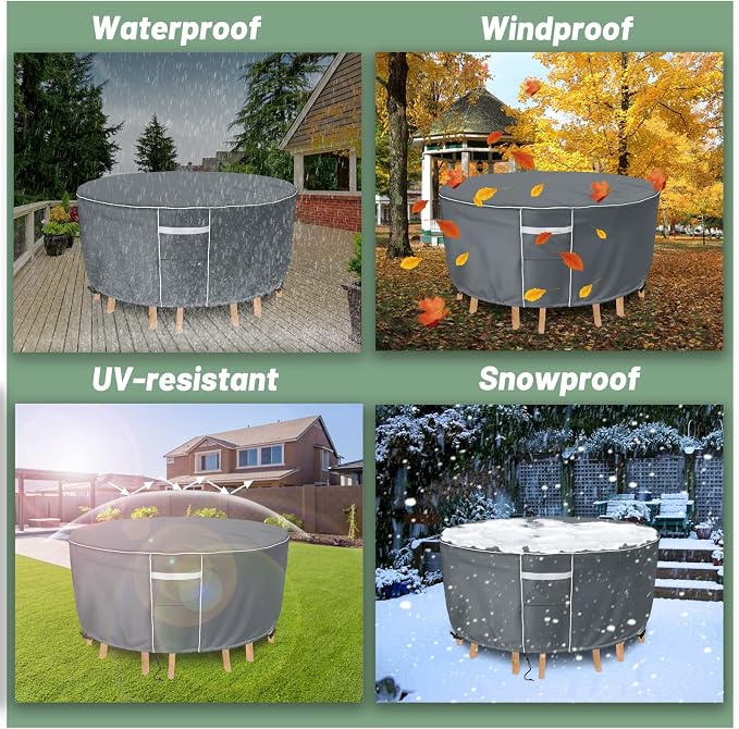 Gasadar Round Patio Furniture Cover, Waterproof Outdoor Furniture Covers - Image 6
