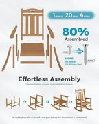 Ciokea Oversized Outdoor Rocking Chair, 380lbs Heavy-Duty Large Patio Rocker, Weather Resistant & Anti-Fade Porch Chair, High Back Cozy Rocking Chair for Outside, Fire Pit, Deck, Garden, Teak