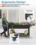 YEFU Raised Garden Bed with Legs: 57x18x30in Elevated Poly Planter with Wheels,Waterproof Mobile Raised Bed Garden, Elevated Planter Box Stand with Storage Shelf,For Deck,Patio,Porch,Yard (Black,2pcs)