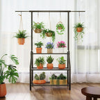 Plant Stand Indoor Outdoor, 3-Tier Heavy Duty Metal Hanging Plant Shelf, 61'' Tall Large Plant Holder Rack for Multiple Big Pots, Flower Stand for Living Room, Garden, Balcony, Black