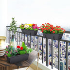 ETELI Deck Railing Planter Boxes 6 Pack Window Box with Brackets Adjustable Balcony Fence Planters Hanging Flower Boxes for Porch Patio Garden Outdoor, Grey & Black