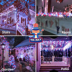 4th of July Decorations Red White and Blue Lights, 200 LED 66FT String Light Plug-in, 8 Modes 4th of July Lights for Indoor Outdoor Independence Day Memorial Day American Flag Patriotic Holiday Decor