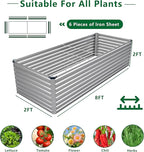 8x2x2FT Galvanized Raised Garden Bed Kit,Vegetable Plant Boxes-Rectangle Metal Flower Box,Large Planter Raised Beds Outdoor Garden for Planting,Fruit,Herb-Silver