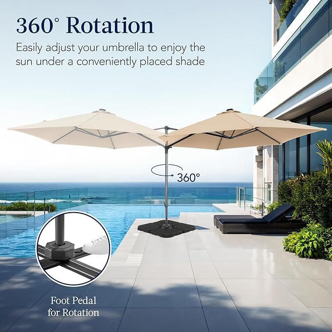 Best Choice Products 10ft Solar LED Offset Cantilever Hanging Market Patio Umbrella, Smooth 360° Rotation, 8 Sturdy Ribs, Easy Adjustment - Sand