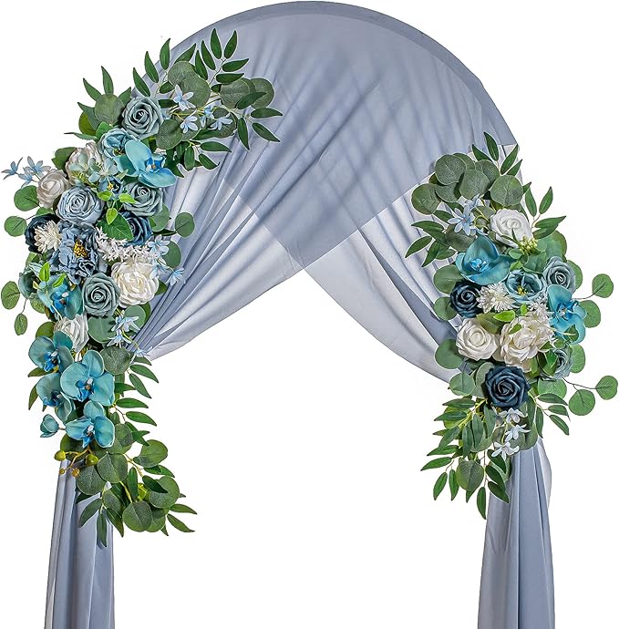 Artificial Flowers Wedding Arch Swag Set, Grey Blue Silk, Large and Small