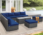 NICESOUL 11 Piece High-End Outdoor Furniture Set, 29.3'' High Back XL Big Size Wicker Patio Sectional, Wide Deep Comfy Conversation Sofas for Garden Deck Backyard Porch, 2 Color Cushion Navy & Grey