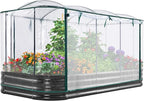 KING BIRD Raised Garden Bed with Cover Galvanized Oval Planter Garden Box 94.5x47.2x11.8 in, Clear, Outdoor for Gardening, Vegetables, Flowers