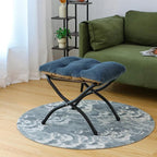 15"(H) Folding Ottoman, Foldable Footrest Stool, Portable Small Foot Stool for Couch, Collapsible Foot Rest Ottoman for Sofa, Accent Padded Ottomans for Living Room, Bedroom, Navy Blue
