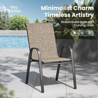 PHI VILLA Patio Chairs Set of 2, Outdoor Stackable Dining Chairs with E-Coating Metal Frame and Upgraded Textilene Fabric, All Weather Deck Chair 350 LBS Capacity for Porch Poolside Garden