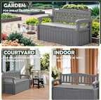 Flamaker 80 Gallon Storage Bench Outdoor Indoor, Durable All-Weather Seating with Hidden Storage, Lockable Deck Box for Garden, Patio, Poolside (Grey)
