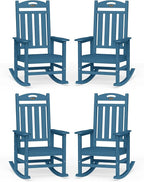 Oversized Outdoor Rocking Chairs Set of 4, High Back Porch Rocking Chair, HDPE All Weather Resistant Patio Chairs, 380lbs Weight Capacity, Navy Blue
