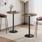 Flamaker Round Bistro Pub Table Modern Style Metal Base MDF Top Cocktail Bar Table Counter Bar Height for Pub, Dining Room, Party (4, Marble-Black)