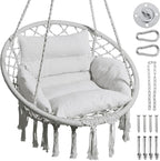 Greenstell Hammock Chair, Macrame Swing Chair with Comfy Cushion, Boho Hanging Chair for Outdoor & Indoor, Perfect for Bedroom, Patio, Balcony, Hold up to 330Lbs, Grey