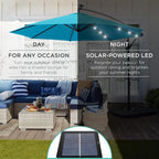 Best Choice Products 10ft Solar LED Offset Cantilever Hanging Market Patio Umbrella, 8 Sturdy Ribs, Easy Adjustment - Sky Blue
