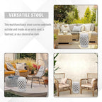 Outsunny 13" x 18" Ceramic Garden Stool with Woven Lattice Design & Glazed Strong Materials Decorative Outdoor Stool, White