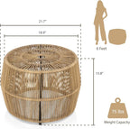 Furniture of America Ysar Boho Rattan Round Coffee Table Outdoor with Metal Frame, All-Weather and Rust Resistant, Handcrafted Coastal Furniture for Patio, Poolside, Garden, Yard, Natural Brown