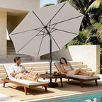 MEWAY 9ft Patio Umbrella Outdoor Table Umbrellas with Push Button Tilt and Crank, Market Umbrella 8 Sturdy Ribs for Deck, Garden, Pool and Backyard, Fog Gray