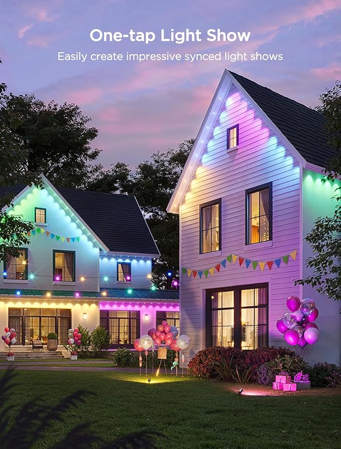 Govee Permanent Outdoor Lights 2, 100ft RGBIC Outdoor Lights with 72 LED Lights, IP67 Waterproof, 100 Scene Modes with 40lm White for Outdoor Decorations, Works with Alexa, Google Assistant, Black
