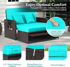 Tangkula Patio Rattan Daybed with 4-Level Adjustable Backrest, Outdoor PE Wicker Loveseat with Storage Ottoman & Folding Side Tray, Double Sunbed Lounger for Balcony, Backyard & Poolside, Turquoise