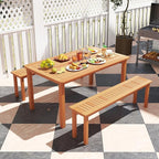 Tangkula Outdoor Wood Bench, 59” Long Patio Dining Bench Set of 2, Backless - Image 2