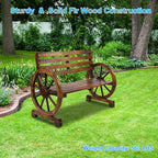 Outvita Wooden Garden Bench, Outdoor Rustic Wagon Wheel Bench with Armrest & Fir Construction for Garden Porch Backyard Patio Park, Seats 2 Person Carbonized