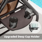 HOMREST 3 Seat Outdoor Porch Swing with Adjustable Canopy, Convertible Patio Swing Bed with Stand, Patio Glider Swing with Upgraded Cup Holder, Thicken Cushions ＆ Pillow for Backyard (Brown)