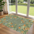 Outdoor Rug 3x5 Ft Sage Green Floral Washable Mat with Non-Slip Backing