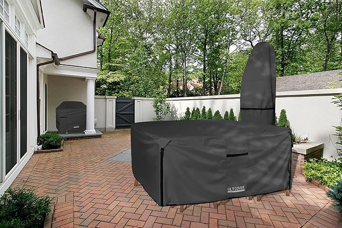 ULTCOVER 600D Tough Canvas Heavy Duty Square Patio Table and Chair Cover - Waterproof Outdoor General Purpose Furniture Covers 62 inch, Black