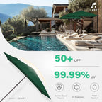 JEAREY 6.5x10 ft Rectangular Patio Umbrellas Rectangle Outdoor Umbrella with Push Button Tilt and Crank, Market Table Umbrella 6 Sturdy Ribs UV Protection for Poolside Garden Backyard Deck, Dark Green