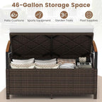 RELAX4LIFE Wicker Outdoor Storage Bench - Rattan Deck Box w/Protective Liner for Patio Furniture Pillows, Pool Supplies & Garden Tools, Porch Loveseat with Seat Cushion, Acacia Wood Armrests