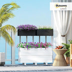 Outsunny Railing Planter Box (2 Pack, 20 Inch), Hanging Flower Pots with Hooks, Drainage Holes for Fence, Balcony, Garden, Patio, Rattan Look, Black