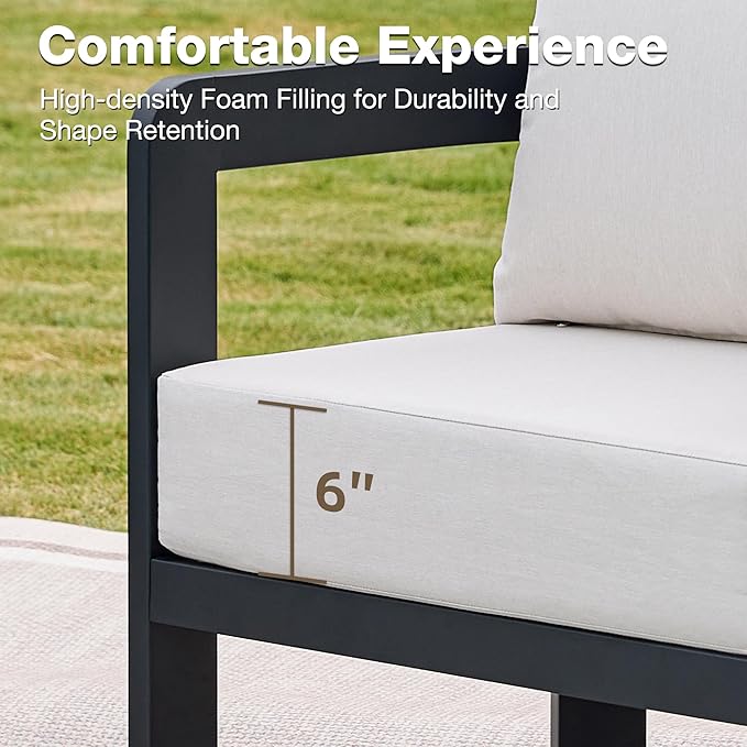 Outdoor Furniture Set, 2Pcs Patio Armchairs, Metal Modern Outside Furniture with 6'' Thick Cushions, Outdoor Conversation Set Balcony Chairs for Backyard, Porch,Deck, White
