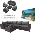 Kullavik 6PCS Outdoor Patio Furniture Set PE Wicker Rattan Sectional Sofa Patio Conversation Sets,Grey