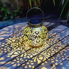 2 Pack Outdoor Solar Hanging Lantern Lights Metal LED Decorative Lamp for Garden Patio Courtyard Lawn and Table with Hollowed-Out Design (Antique Bronze)