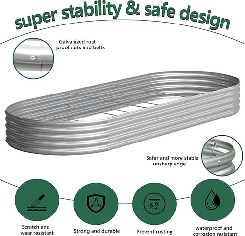 2PCS 12x4x1FT Galvanized Raised Garden Bed Kit,Vegetable Boxes-Oval Metal Flower Box,Large Planter Raised Beds Outdoor Garden for Planting,Fruit,Herb-Silver