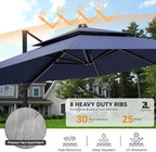 9x12FT Navy Blue Cantilever Outdoor Patio Umbrella with Base, Large Rectangular Offset Design, Double Top Heavy Duty Aluminum Frame & 360° Rotation for Pool Garden Deck Backyard
