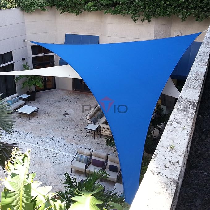 Patio Paradise 28' x 28' x 28' Sun Shade Sail Triangle Canopy Shade Cloth Fabric Sunlight Block Patio Pergola Cover HDPE Deck Awning for Outdoor Backyard Roof Shading, Blue