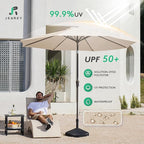 JEAREY 9FT Outdoor Patio Umbrella Market Umbrella with Push Button Tilt and Crank, Outdoor Table Umbrellas 8 Sturdy Ribs UV Protection Waterproof for Garden, Deck, Backyard, Pool (Cream Beige)