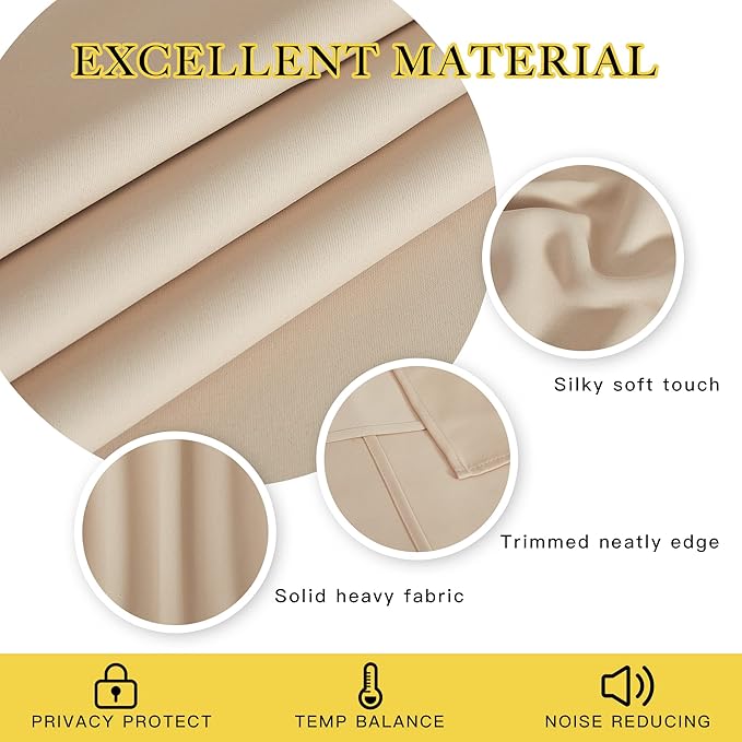 NICETOWN Blackout Drapery Window Curtains for Doorway - Grommet Window Treatment Thermal Insulated Solid Vertical Drape for Bedroom (Biscotti Beige, 1 Piece, 66 by 66 Inch)