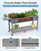 YEFU Raised Garden Bed with Legs: 57x18x30in Elevated Poly Planter with Wheels,Waterproof Mobile Raised Bed Garden, Elevated Planter Box Stand with Storage Shelf,for Deck,Patio,Porch,Yard (Grey,2pcs)