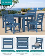 SERWALL Outdoor Dining Set for 4, HDPE Square Table and Chairs Set All Weather Patio Dining Set with 4 Armless Chairs for Patio, Blue
