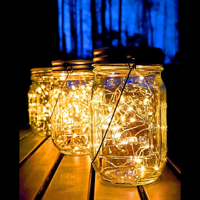 Path Lights, 4-Pack Solar Mason Jar Lanterns with 30 LEDs
