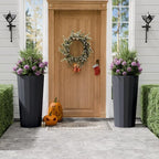 23.6" Tall Outdoor Planters Set of 2, Large Planters for Outdoor Plants for Porch Decor with Drainage Hole, Wide Stripe Design Porch Flower Pots for Indoor Pot Patio/Garden, Gray Blue