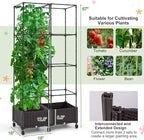 Giantex Raised Garden Bed with Tomato Cages, 67” Adjustable Height, Self Watering Planter Garden Box with Wheels, Trellis for Climbing Plants Vegetable Flower