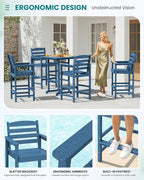 SERWALL 5-Piece Adirondack Bar Chair Set, HDPE Adirondack Barstools with Pub Table, Outdoor Patio Bar Furniture for Bistro, Balcony, Poolside, Garden - Blue