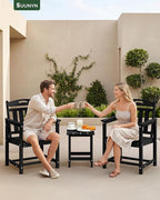 Set of 2 Weatherproof Patio Chairs - HDPE Outdoor Dining Chairs with Wide Seat, Ergonomic Design - for Garden, Backyard, Deck - Black