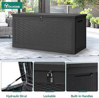 YITAHOME XXL 260 Gal Large Deck Box, Outdoor Resin Storage Box, Rattan Storage Container for Patio Furniture, Garden Tools, Waterproof, Lockable (Black)