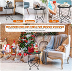 Patio Side Table, Weather Resistant Metal Side Table, Small Round Outdoor End Table Accent Side Table for Patio Yard Porch Balcony Garden Bedside Plant Stand Indoor Outdoor (H 17Inch) (1)